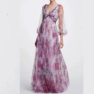 Marchesa Notte floral pleated maxi dress 2